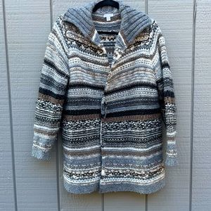 J. Jill Size S Wool Alpaca Fair Isle Sweater Cardigan Nordic Chunky Gray Open